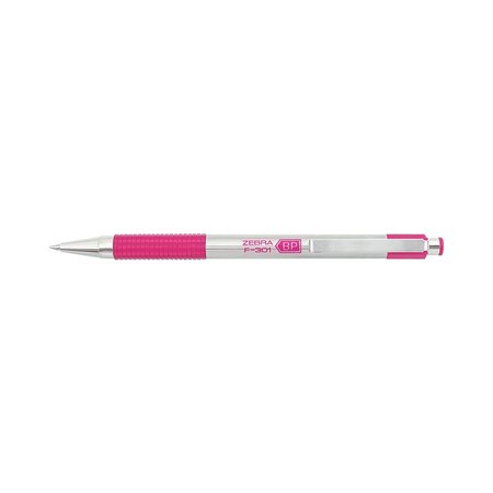 Zebra Pen F-301 Ballpoint Pen, Retractable, Fine 0.7 mm, Black Ink, Stainless Steel/Pink Barrel ZEB37111